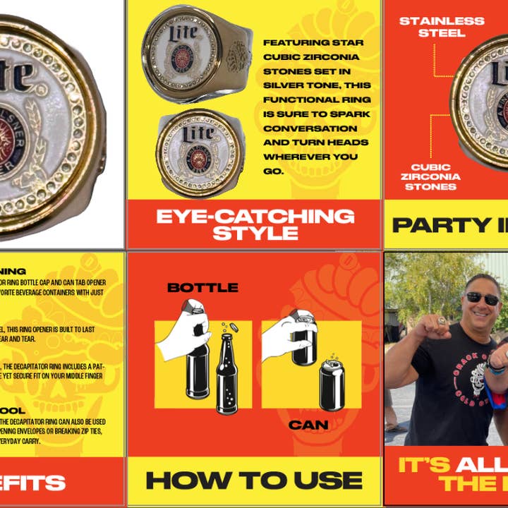 Brassa The deCAPitator ring bottle & can tab opener LLC - Wholesale DIY Beer/Alcohol Kit - Miller Lite deCAPitator ring bottle cap and can tab opener!2