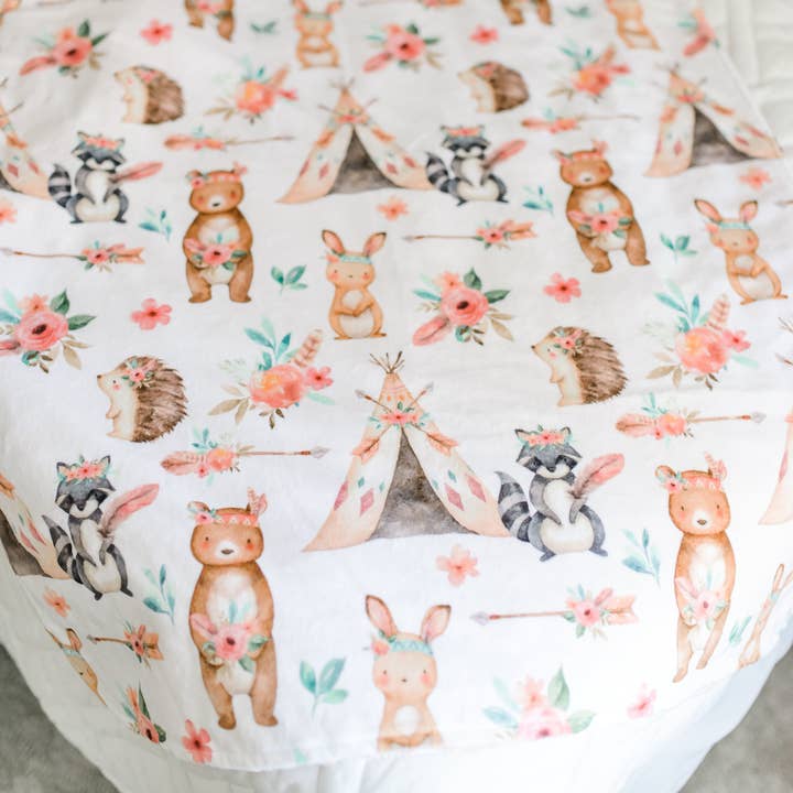 Honey Lemonade- Minky Baby Blankets and Gifts – wholesale Bedding blanket – Kids & Baby – Baby & Toddler Minky Blanket - Woodland Tribe Pink1