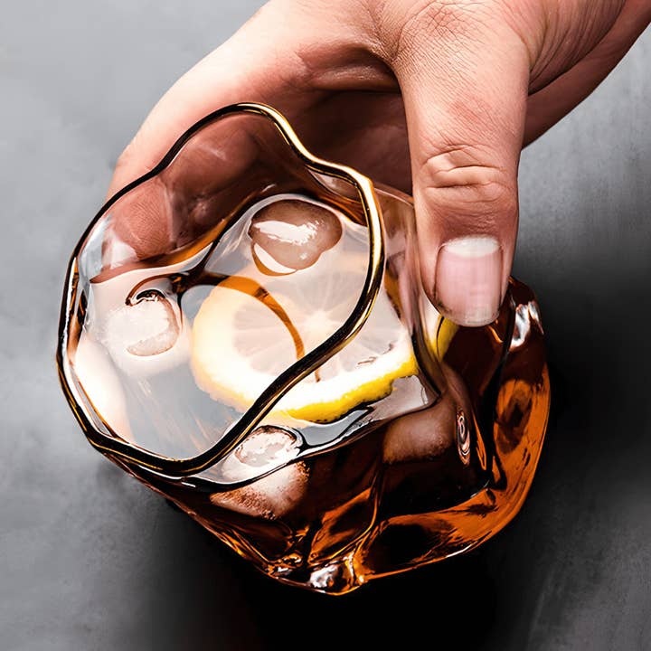 TsukiGlass - Wholesale Cocktail/Liquor Glass - Set of 4 Gold Hoshi Japanese Crystal Whisky Glass 3