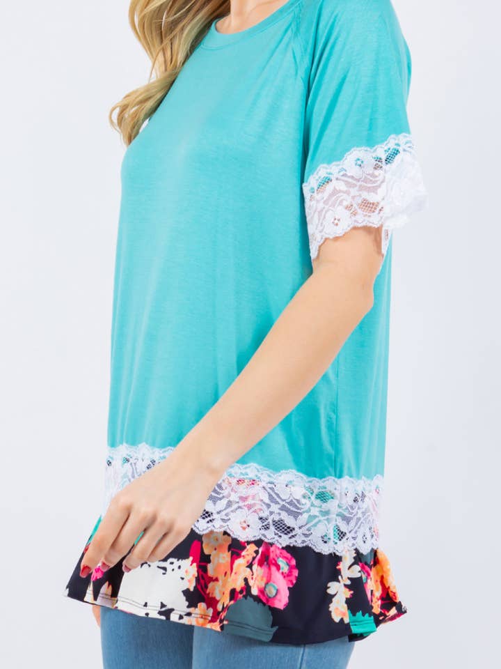 Celeste Clothing - Vente Tunique – femme - TUNIQUE FLORALE GRANDE TAILLE À SUPERPOSER AVEC DENTELLE -CT118195