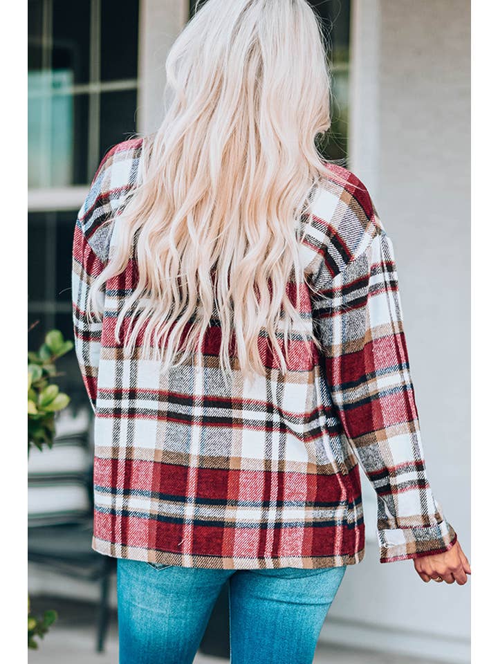 PRETTY BASH - Wholesale Shirt Jacket/Shacket - Women's - Plaid Pocketed Button Front Shacket1