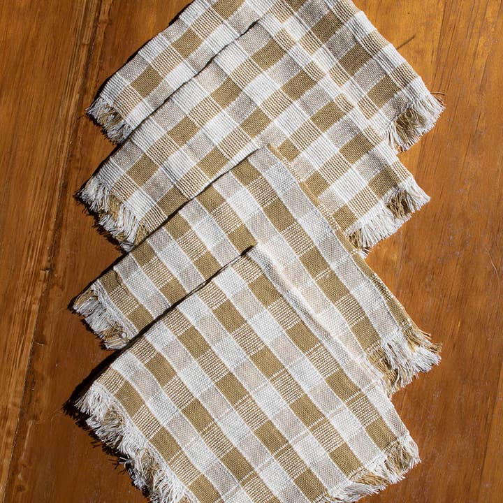 P.I.Project America - Wholesale Dinner & cloth napkin - Serviettes en coton tissé à la main - Carreaux blanc cassé et ocre0