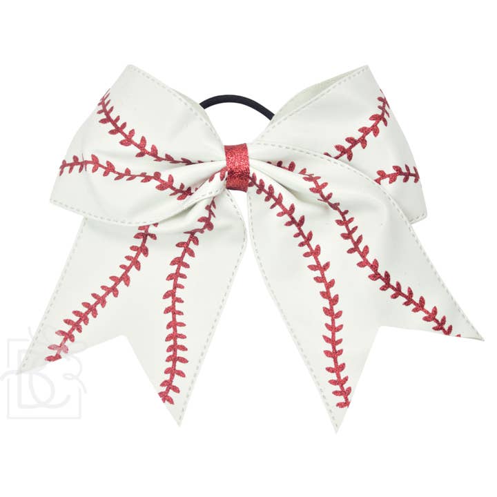 Beyond Creations, LLC - Wholesale Hair Bow - Kids - Baseball & Softball Pleather Bow w/ Knot & Tail on Pony O