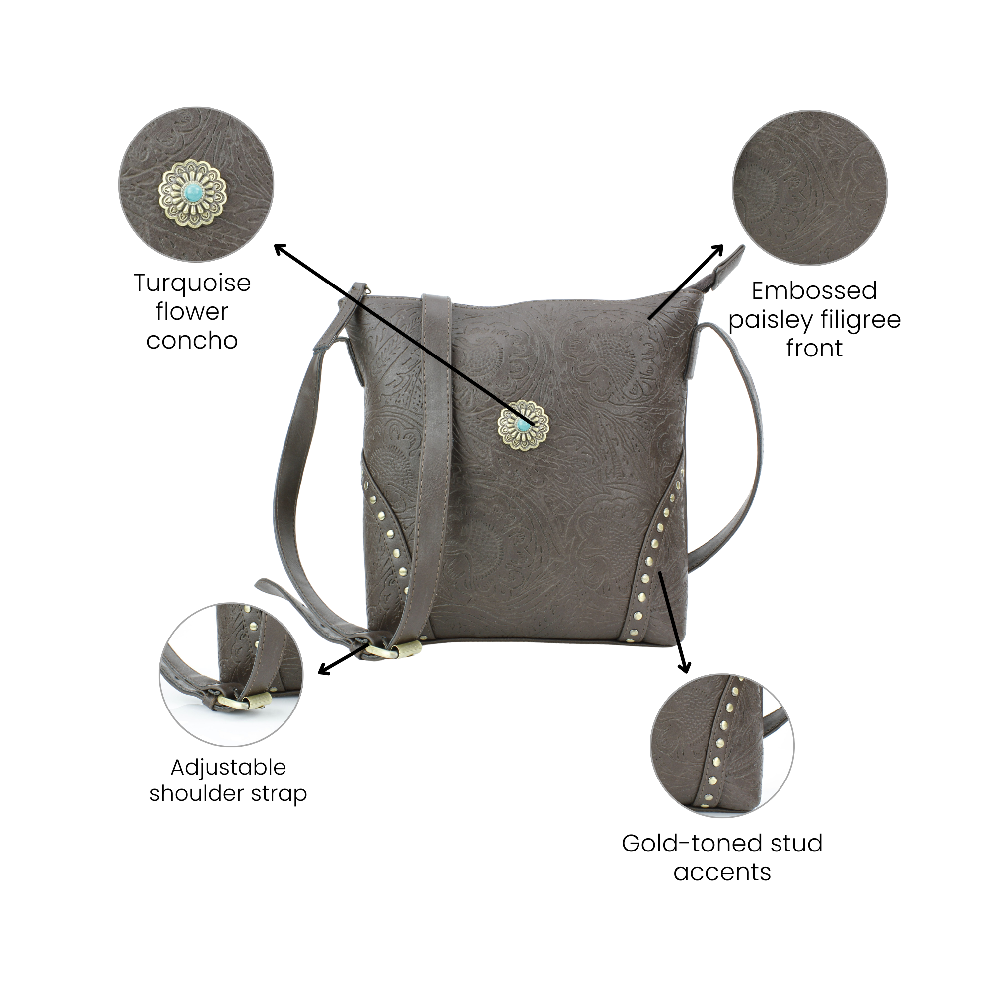 Leather Impressions Inc – Engroshandel Messenger bag – Kvinder – Vegansk læder filigran messenger med concho RMHB 40 250411