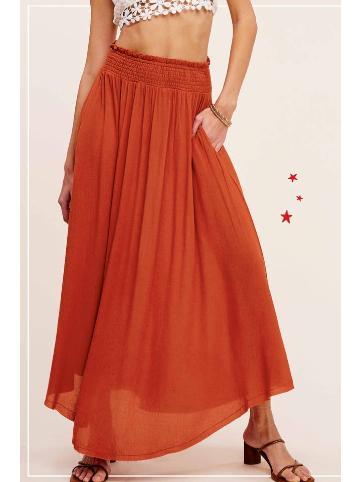 La Miel - Wholesale Skirt - Women's - JAP4176-Lightweight High Rise Maxi Skirt with Side Pocket