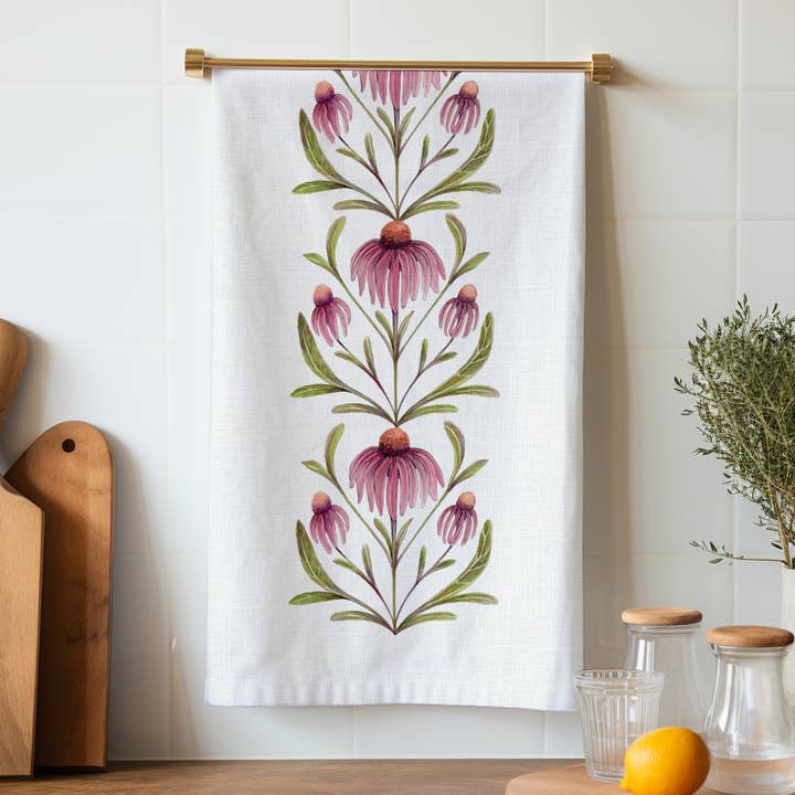 Echinacea Stripe Økologisk Linned Viskestykke for engroshandel hos Sarah Rose