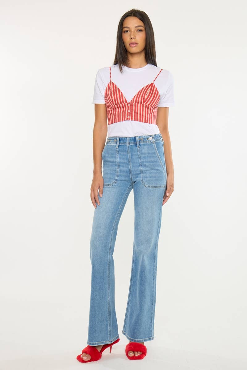 MEDIUM OPEN PACK HIGH RISE WIDE FLARE JEANS-KC9448M for wholesale on Faire2