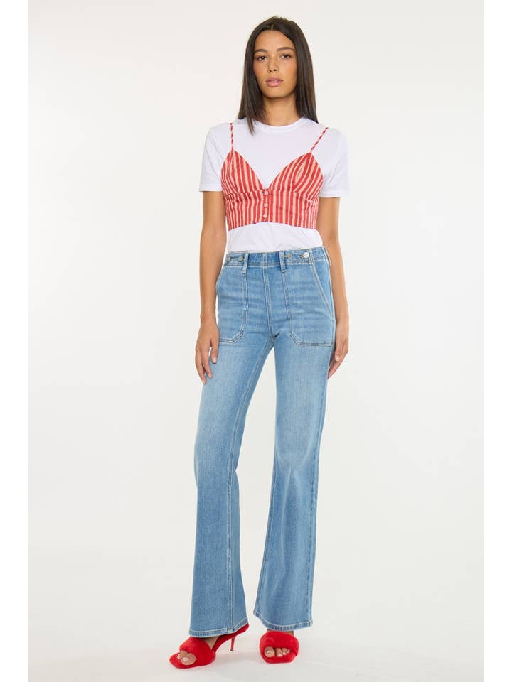 MEDIUM OPEN PACK HIGH RISE WIDE FLARE JEANS-KC9448M for wholesale on Faire2