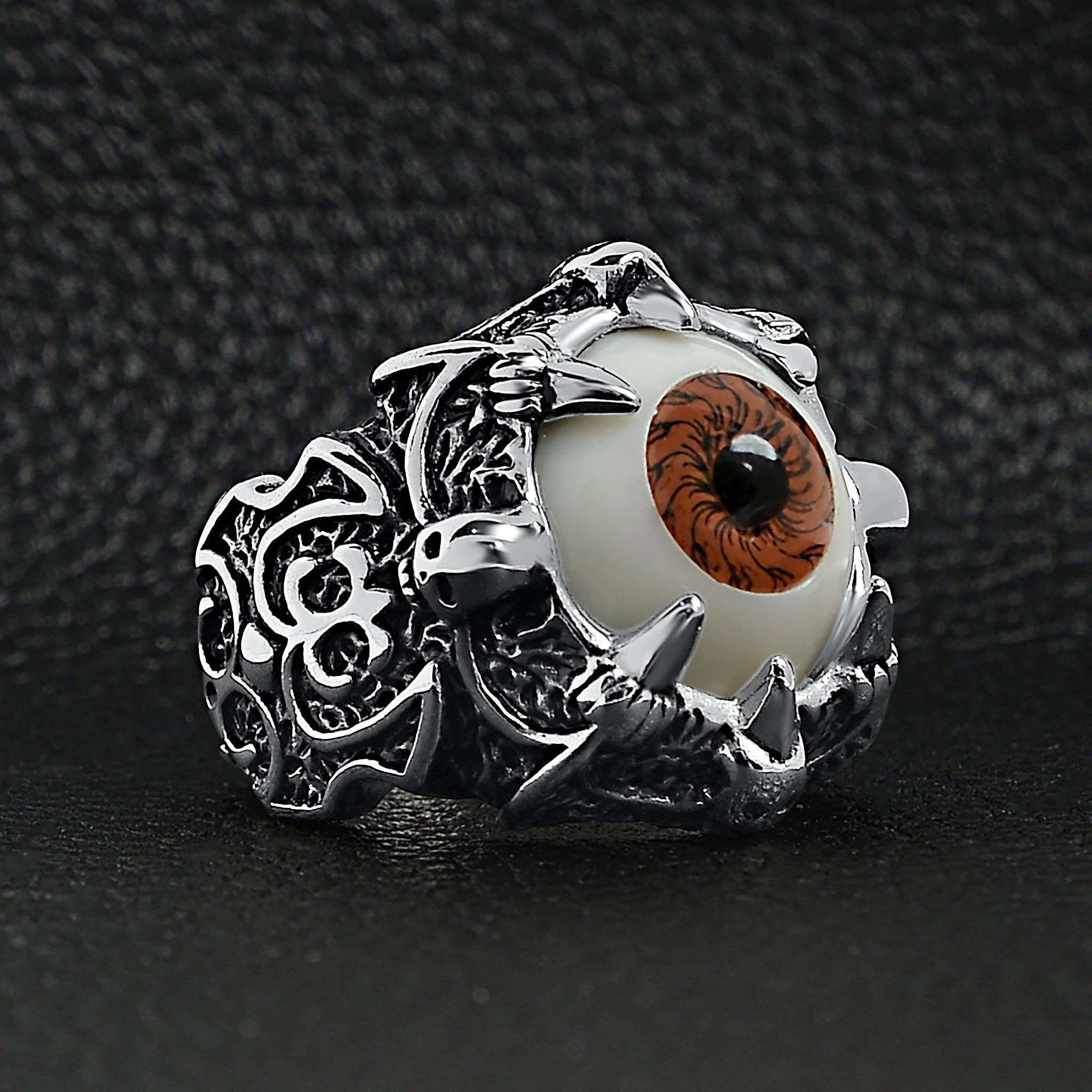 WJW - Wholesale Cocktail/Statement Ring - Gothic Clawed Brown Eyeball Statement Ring5