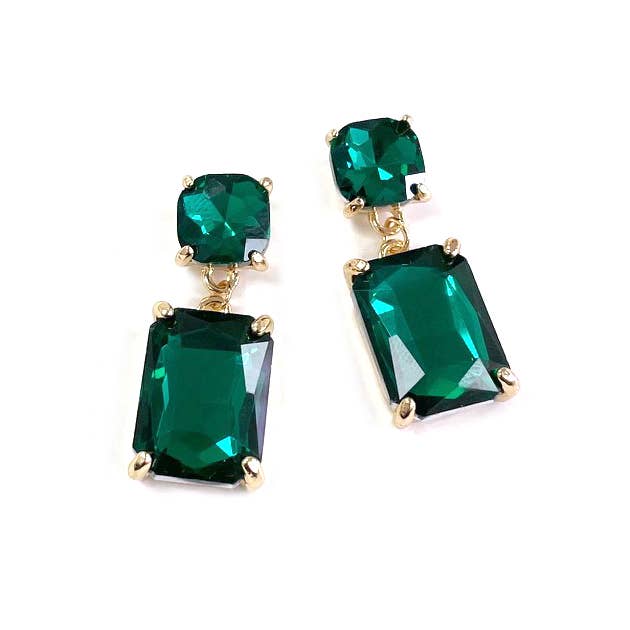 StarryNYC - Wholesale Dangle Earrings - Double Square Linked Crystal Glass Dangle Earrings4