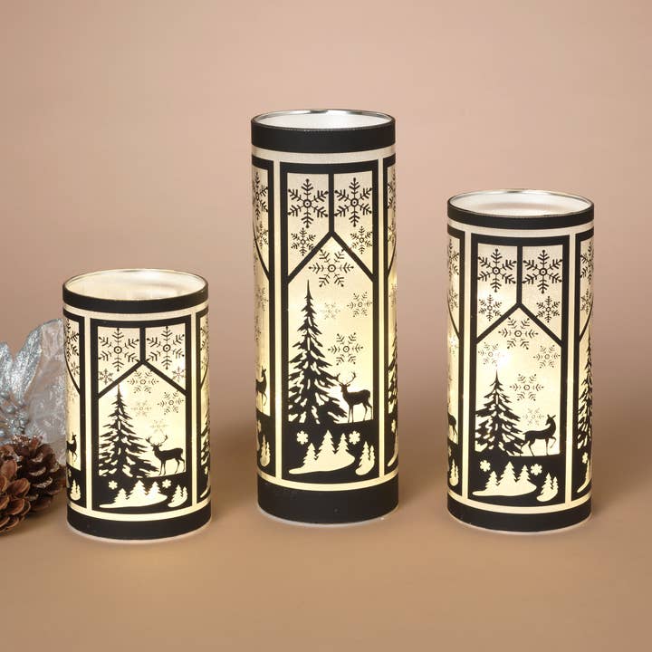 Gerson Christmas S/3 B/O Lighted Glass Winter Scene Design L for wholesale by The Gerson Companies