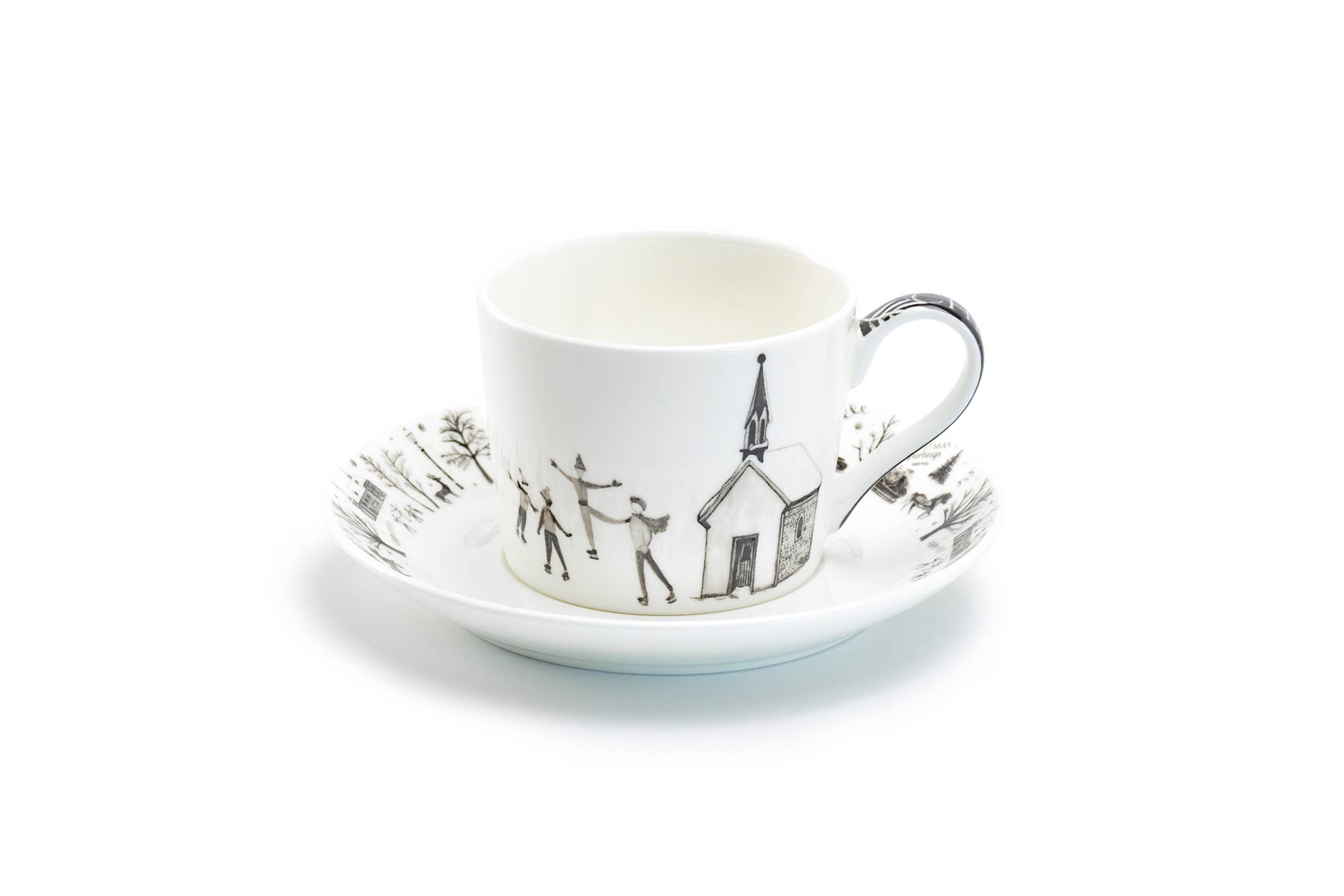 Grace Teaware - Vente Tasse à café/thé - Tasse à thé et soucoupe en porcelaine fine "Winter Wonderland Ski Village"1