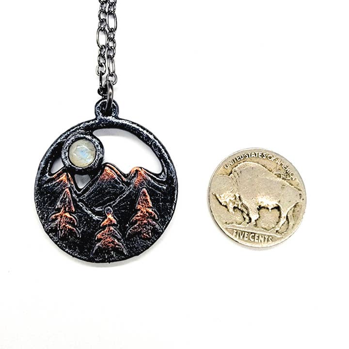 MergingMetals - Wholesale Pendant/Charm Necklace - Midnight Moon Rainbow Moonstone Pendant Necklace
