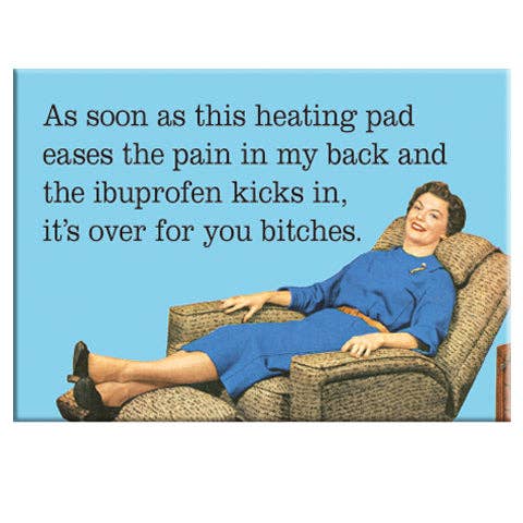Badge Bomb - Wholesale Magnet - Heating Pad and Ibuprofen Recliner Rectangle Magnet
