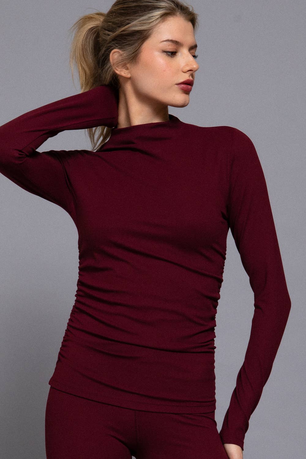 Active Basic | Active USA - Vente Haut de sport – femme - Haut de sport à manches longues, col montant et fronces latérales18