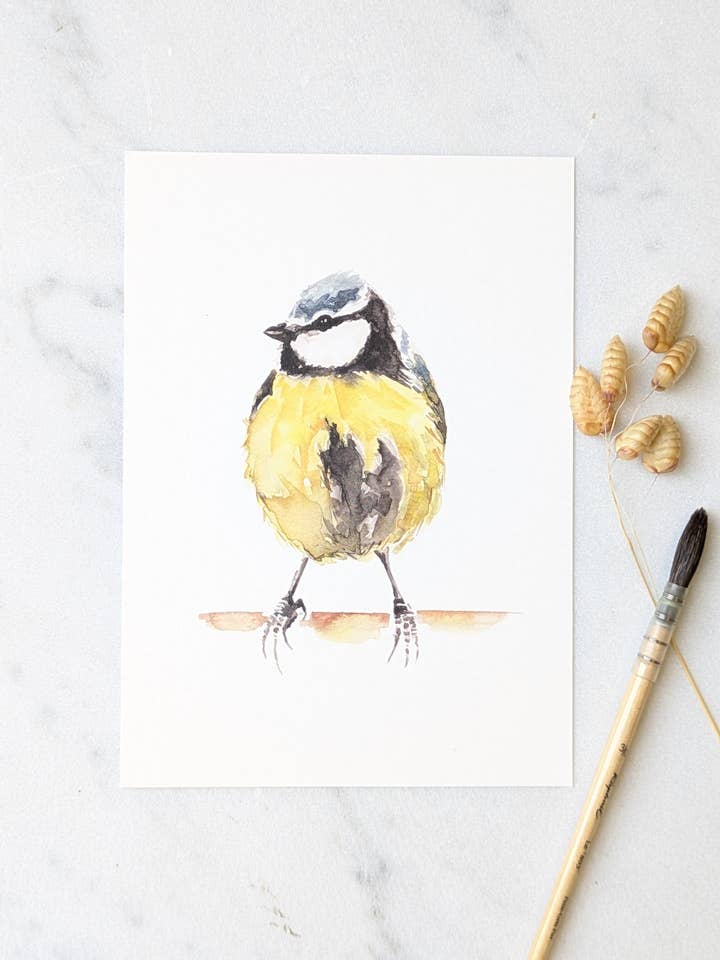 Art Print “young blue tit” | handmade | organic pure paper for wholesale by ArtworkByMadelon
