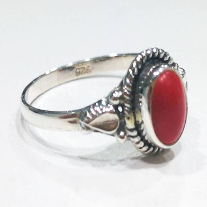 Anello minerale - 5*7mm - corallo - t16 - argento per la vendita all'ingrosso da parte di Buganto