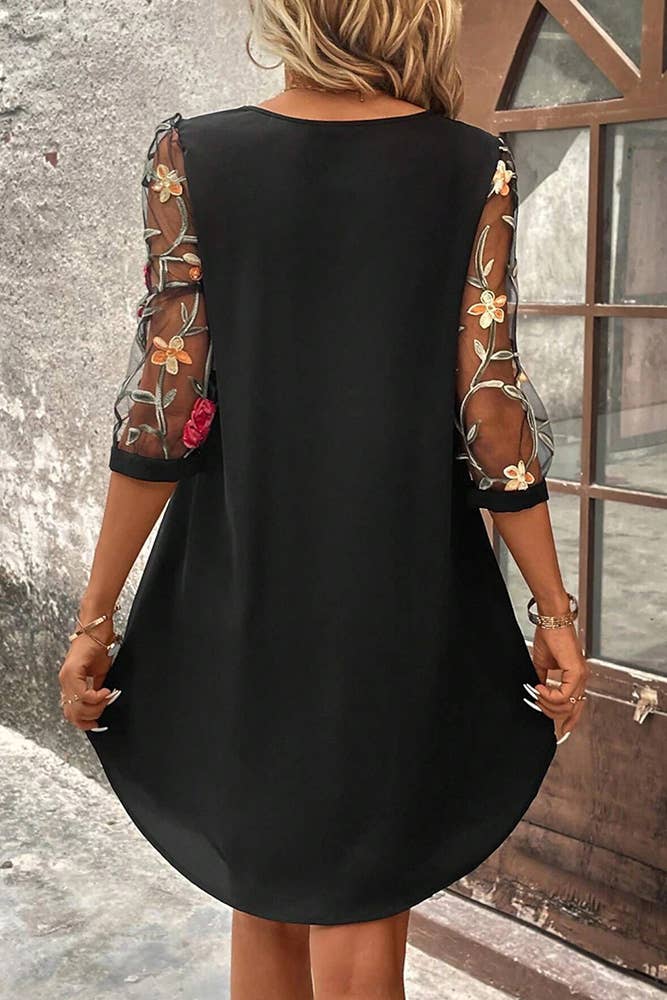 UNISHE – Vestido - Mulher por atacado – Vestido Midi de Mangas Florais See Through Mesh ZK10573