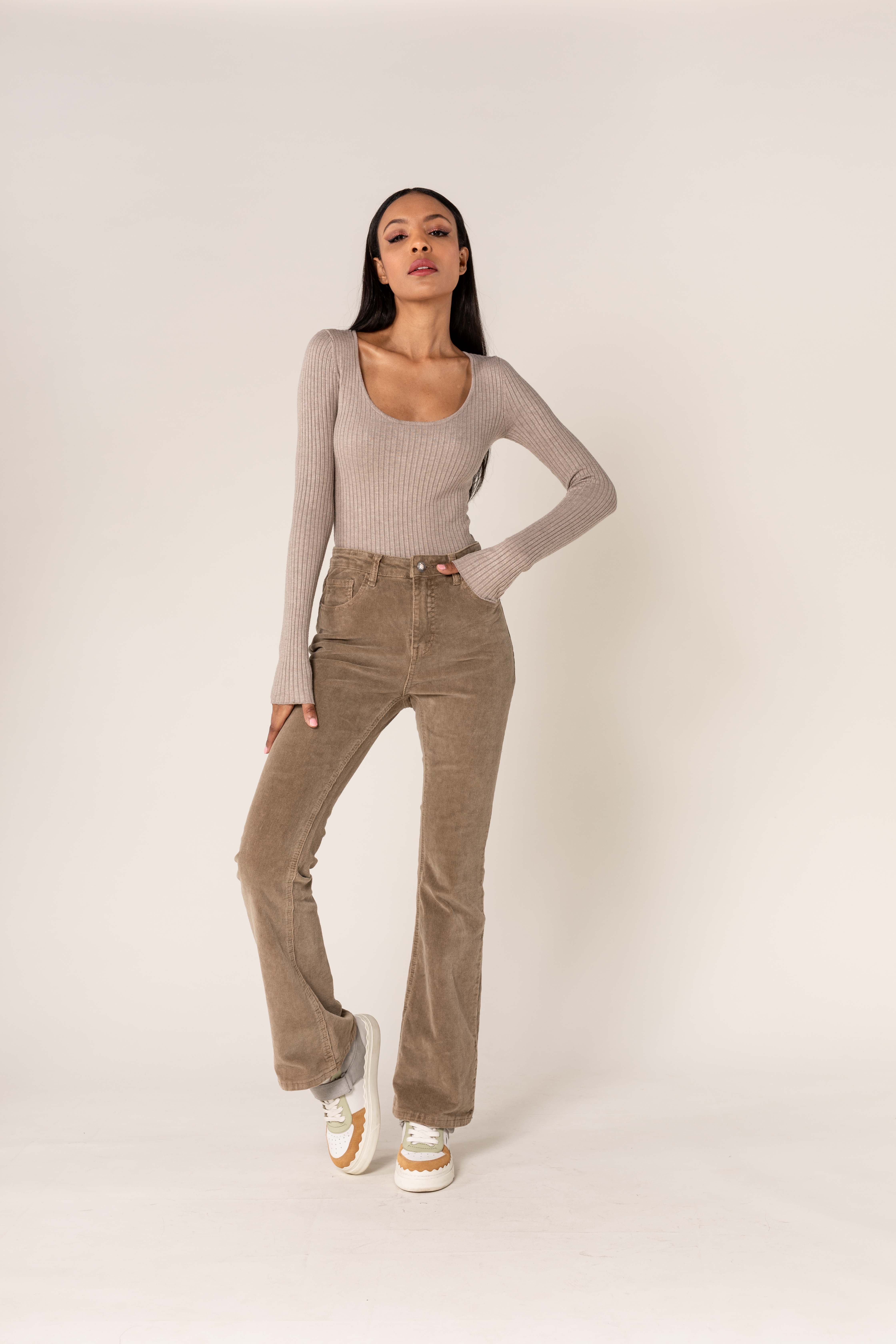 Nina Carter - Wholesale Pants - Women's - Bootcut High Waist Corduroy Back to School J2216