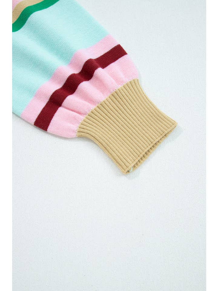 Multicolour Stripe Ribbed Trim Crewneck Cropped Sweater for wholesale on Faire3