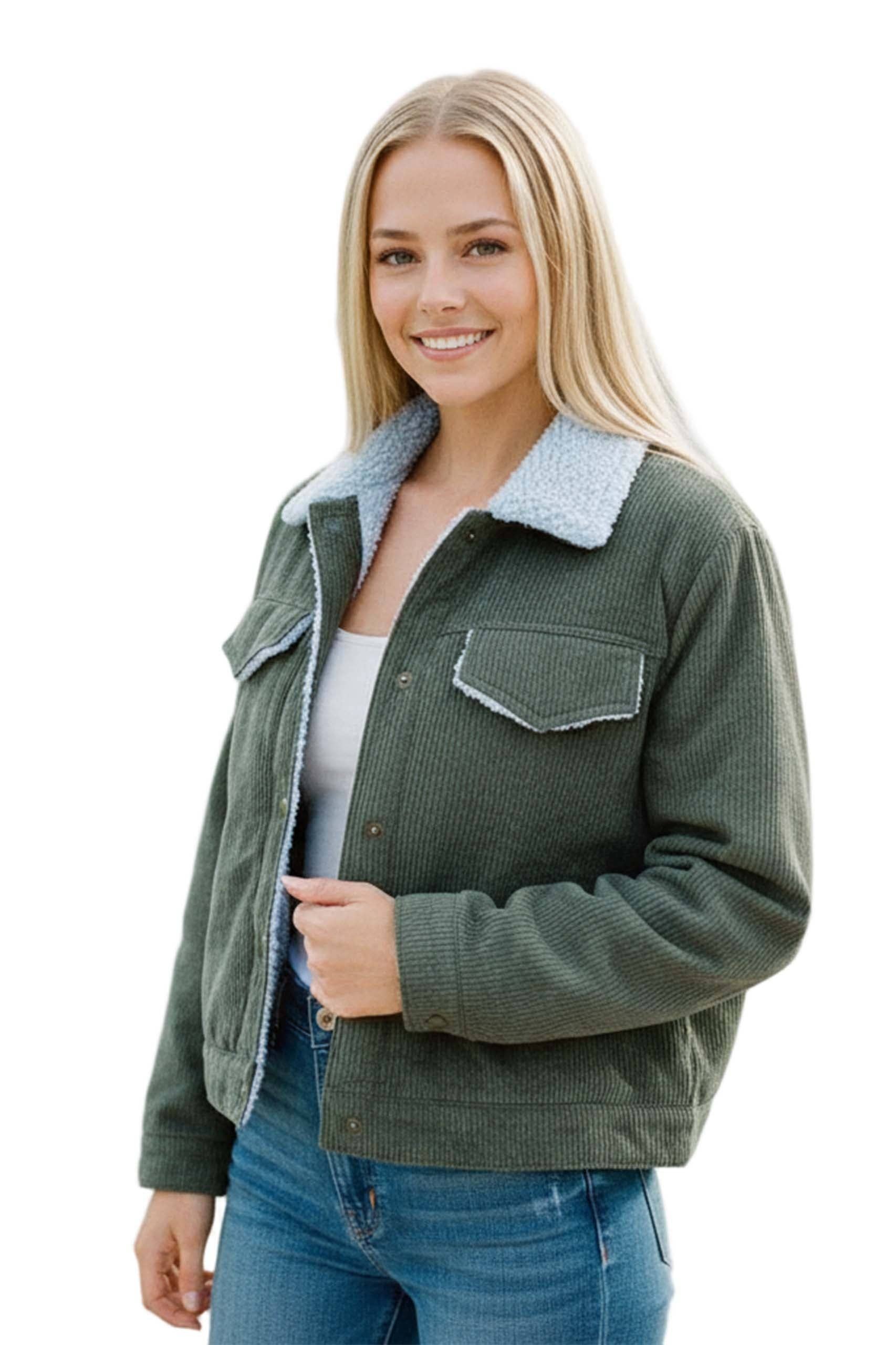 Good Stuff Apparel - Wholesale Jas - Dames - Damesjas met lange mouwen en sherpa voering van corduroy2