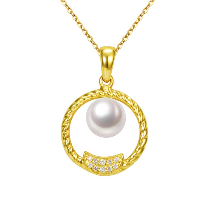 G18K Diamond & Pearl Circle Pendant for wholesale by Timeless Pearl
