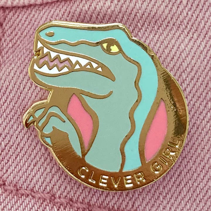 Clever Girl Velociraptor lapel pin - dinosaur pin - Jurassic for wholesale by Rather Keen