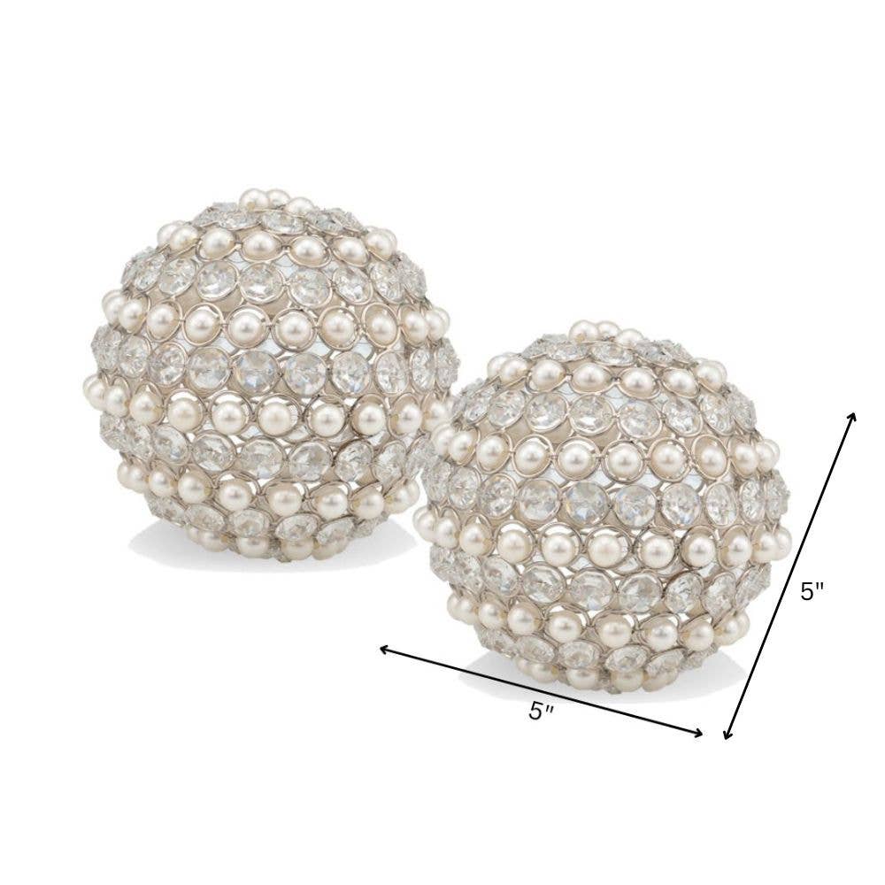 Modern Day Accents - Wholesale Decorative Tabletop Object - Facetas Perla 5" Cristal & Pearl Sphere - Set of 21