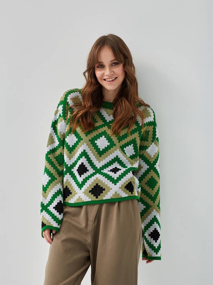 Damen-Sweatshirt Oversized Grün für den Großhandel von Handmade Originals Ukraine