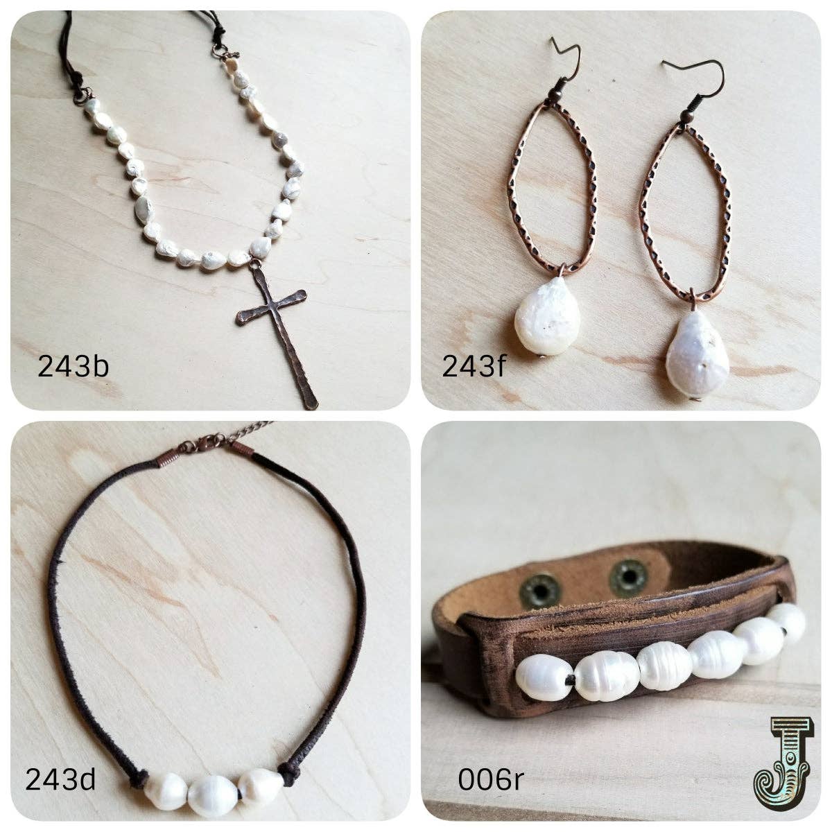 The Jewelry Junkie - Wholesale Choker/Collar - Triple Freshwater Pearl Brown Leather Choker Necklace 243d1