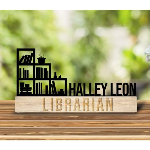 Glow Neon - Wholesale Desk/Tabletop Sign - Custom Wooden Librarian Desk Name Plate, Desk NamePlate Gift
