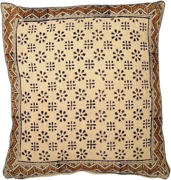 Gulab Homes - Wholesale Throw Pillow Cover - Bagru-Siyah Begar Block Print Cotton Cushion Cover 82