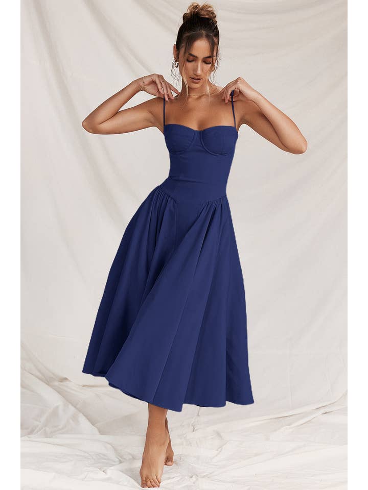 Sweetkama - Wholesale Dress - Women's - String Shoulder Solid & Floral Ladies Dress 2552854