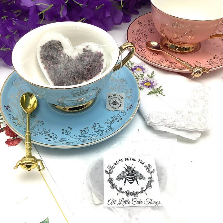 All Little Cute Things - Wholesale Tea Bags - Bridgerton Heart shaped Black Tea with Roses teabag pack2
