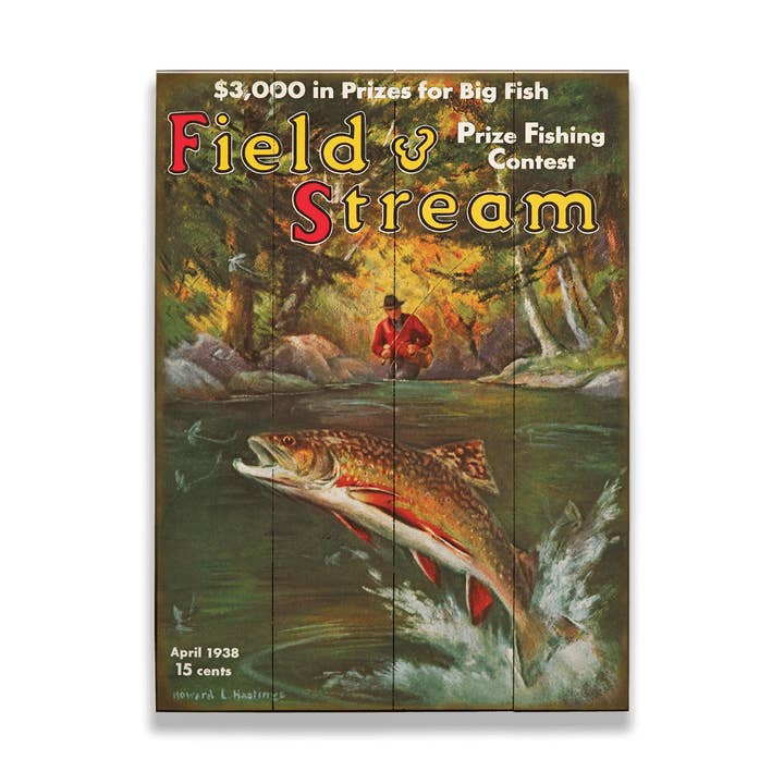 Field & Stream Forside April 1938 - Træ & Metal Vægkunst for engroshandel hos Old Wood Signs