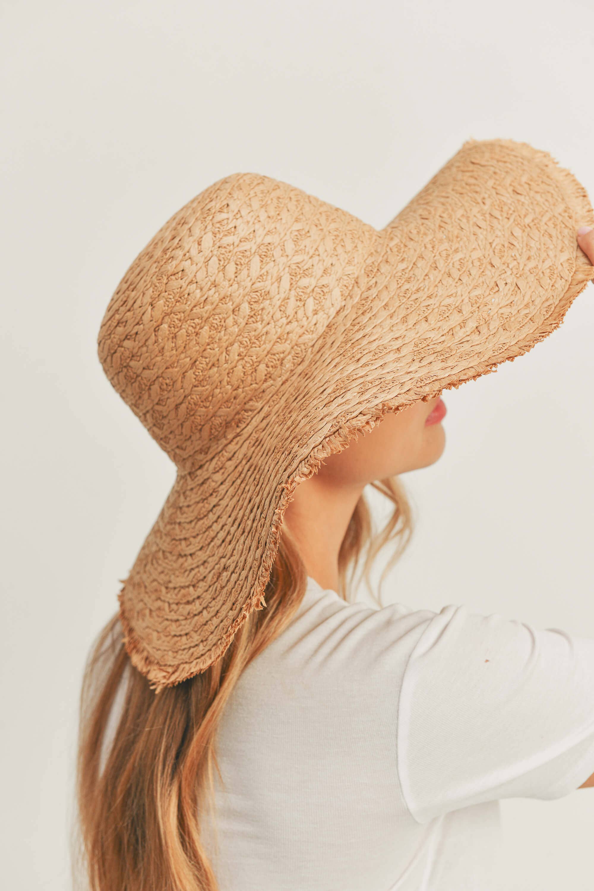 MiMi Wholesale - Wholesale Straw Hat - Women's - MH0095 Floppy Straw Sun Hat with Frayed Edges12