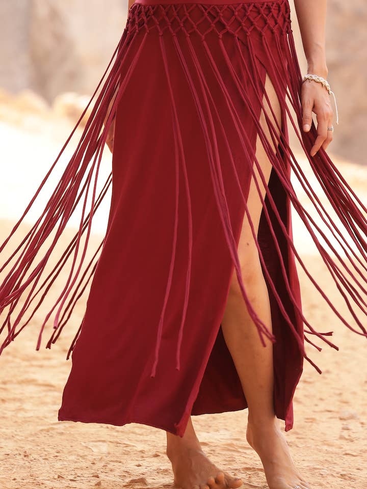 WILLOW MACRAME SKIRT - RED for wholesale by Arya Clothing