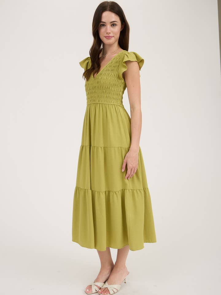 Blu Pepper - Wholesale Dress - Women's - FLUTTER SLEEVE MAXI DRESS