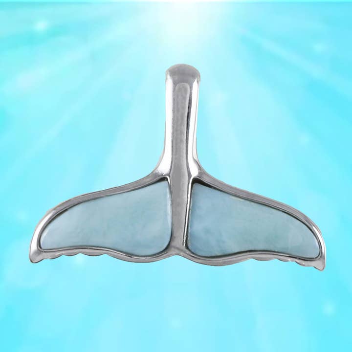 Hawaiian Large Genuine Larimar Whale Tail Pendant, Sterling Silver Larimar Inlay Whale Tail Pendant, Christmas Mom Birthday Gift for wholesale by Paradise Treasures Jewelry