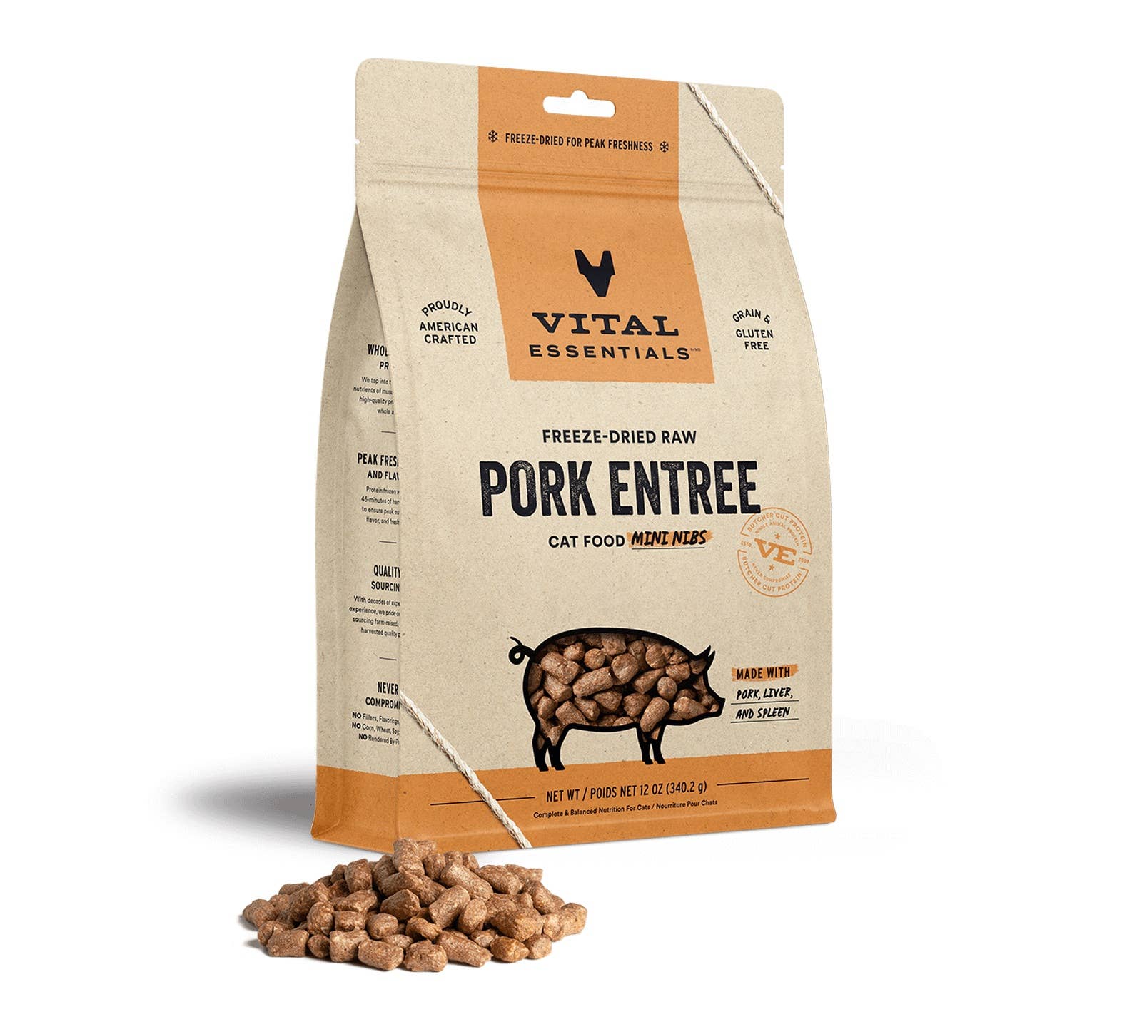 Pet Palette Distribution - Wholesale Pet Food - Cat - Vital Essentials Raw Pork FD Cat Food Mini Nibs 12 oz