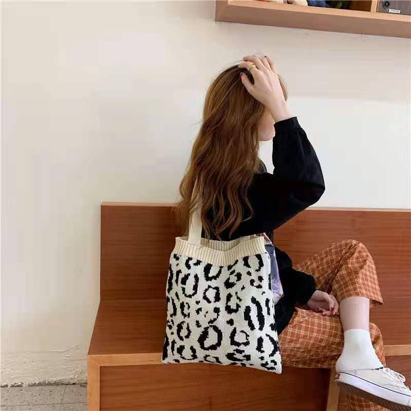 ShieldChic - Wholesale Tote Bag - Women's - Crochet Tote Bag Leopard Print Knit Bag2