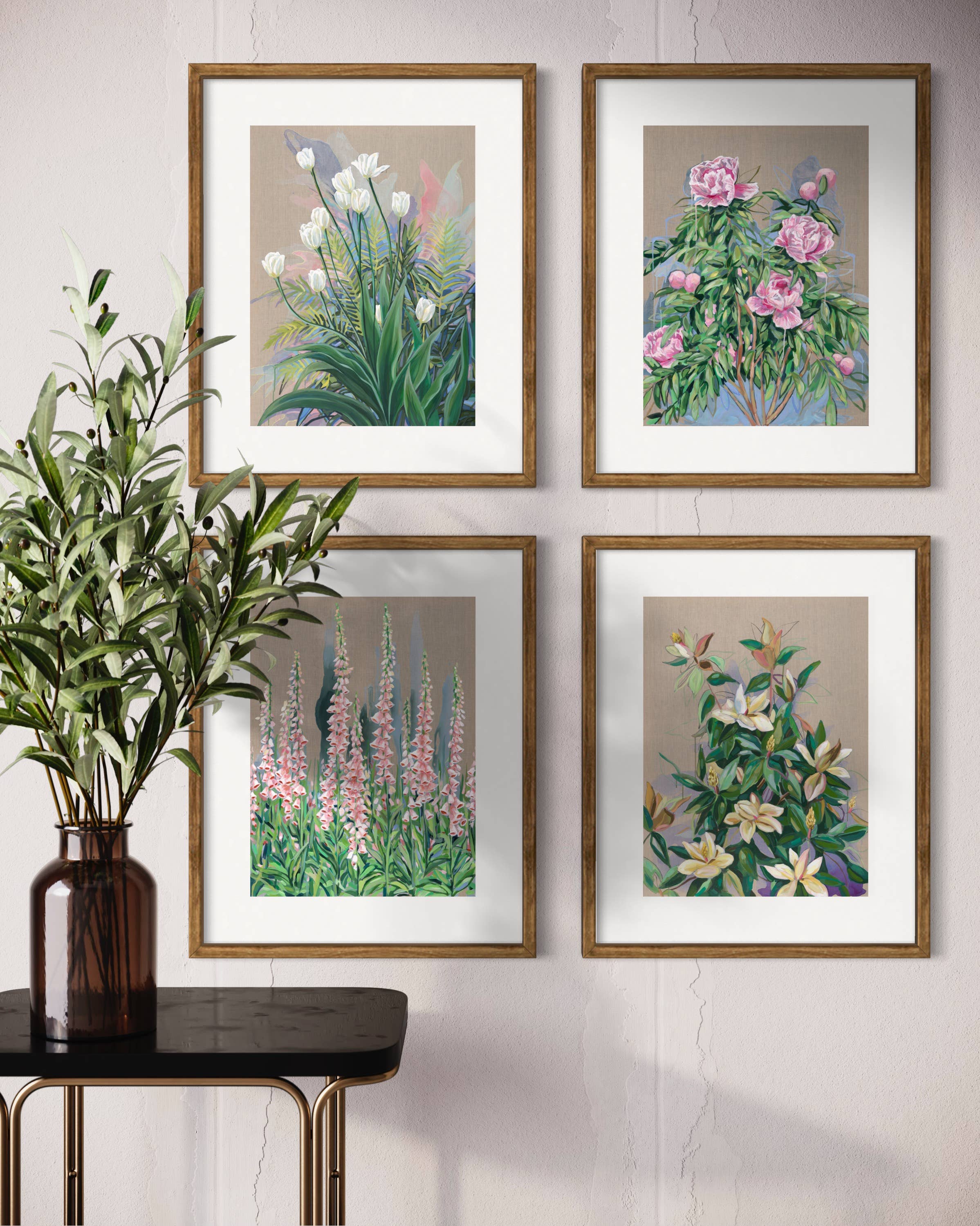 Meredith Raiford Art - Wholesale Art Print - Foxgloves on Linen- Vertical Canvas Print1