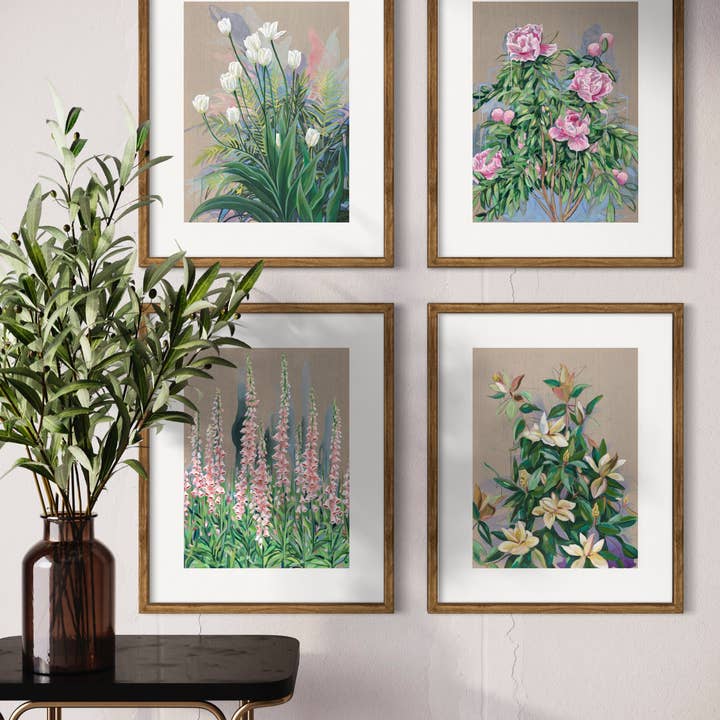 Meredith Raiford Art - Wholesale Art Print - Foxgloves on Linen- Vertical Canvas Print1
