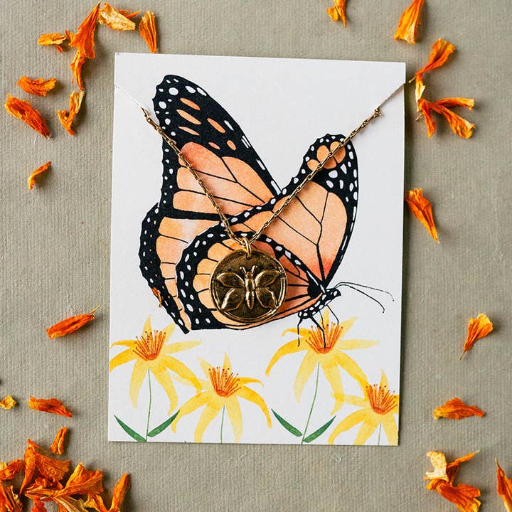 In the Garden | Antique Button Butterfly Necklace for wholesale by Bella Vita Jewelry