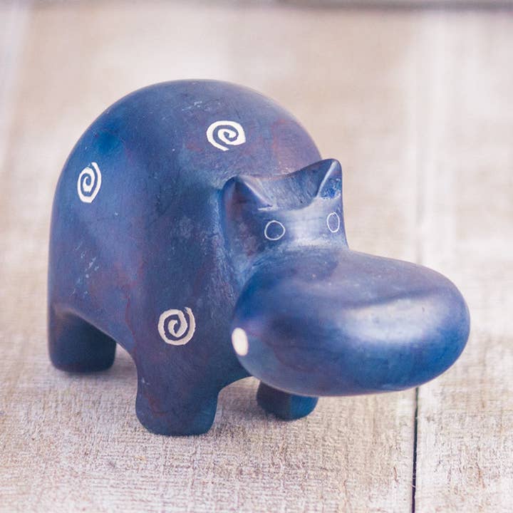 Soapstone Hippo Dark Blue for wholesale by Mr. Ellie Pooh