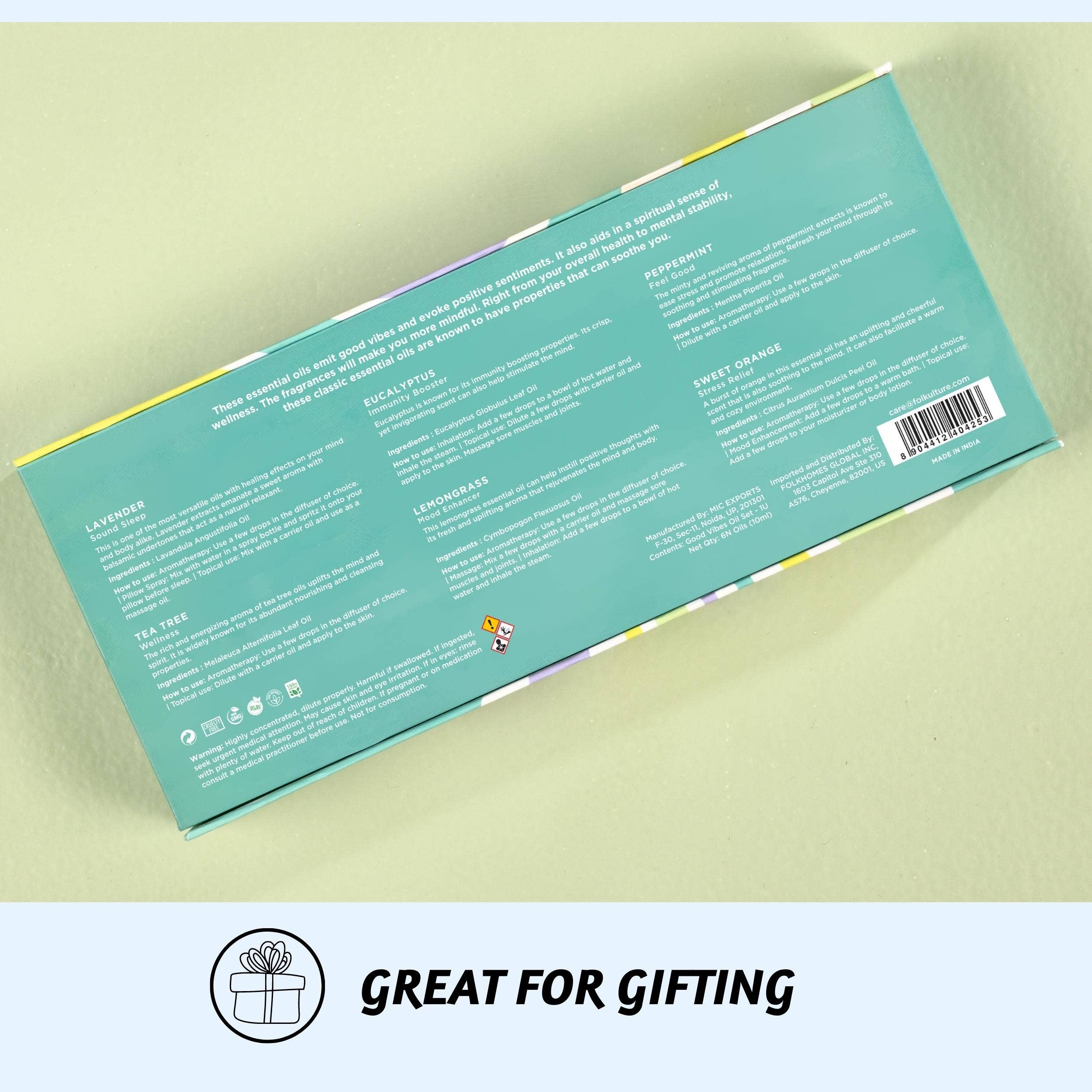 Folkhomes Global Inc – wholesale Eterisk olja – Folkulture Set med 6, 100% rena eteriska oljor - Good Vibes6