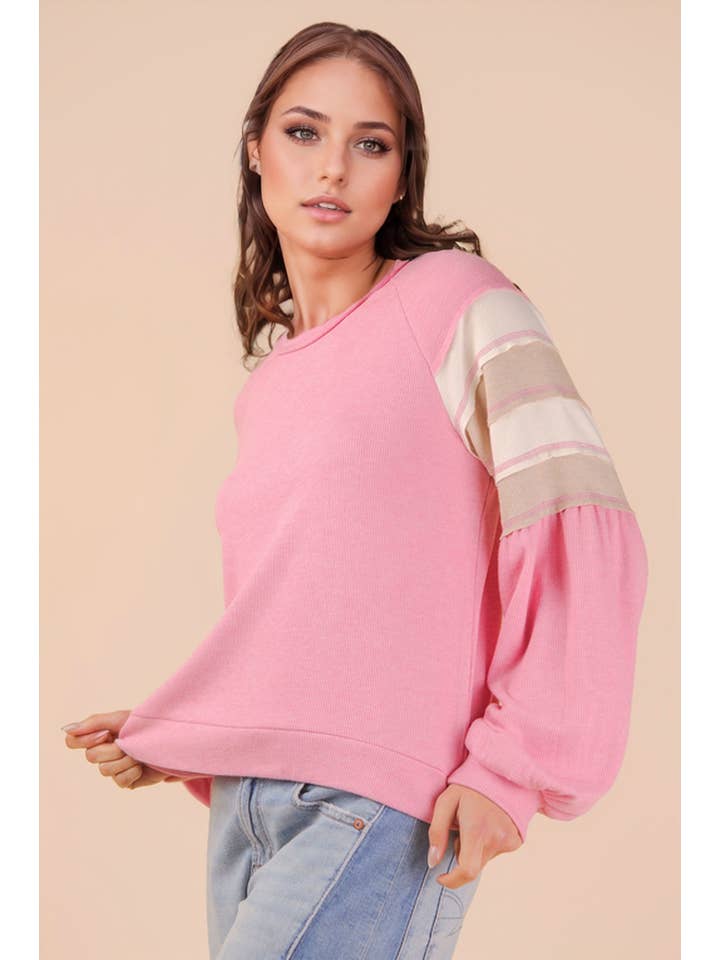 VERY J - Wholesale Knit Top - Women's - NT12384-Oversized Color Block Comfy Casual Knit Top6