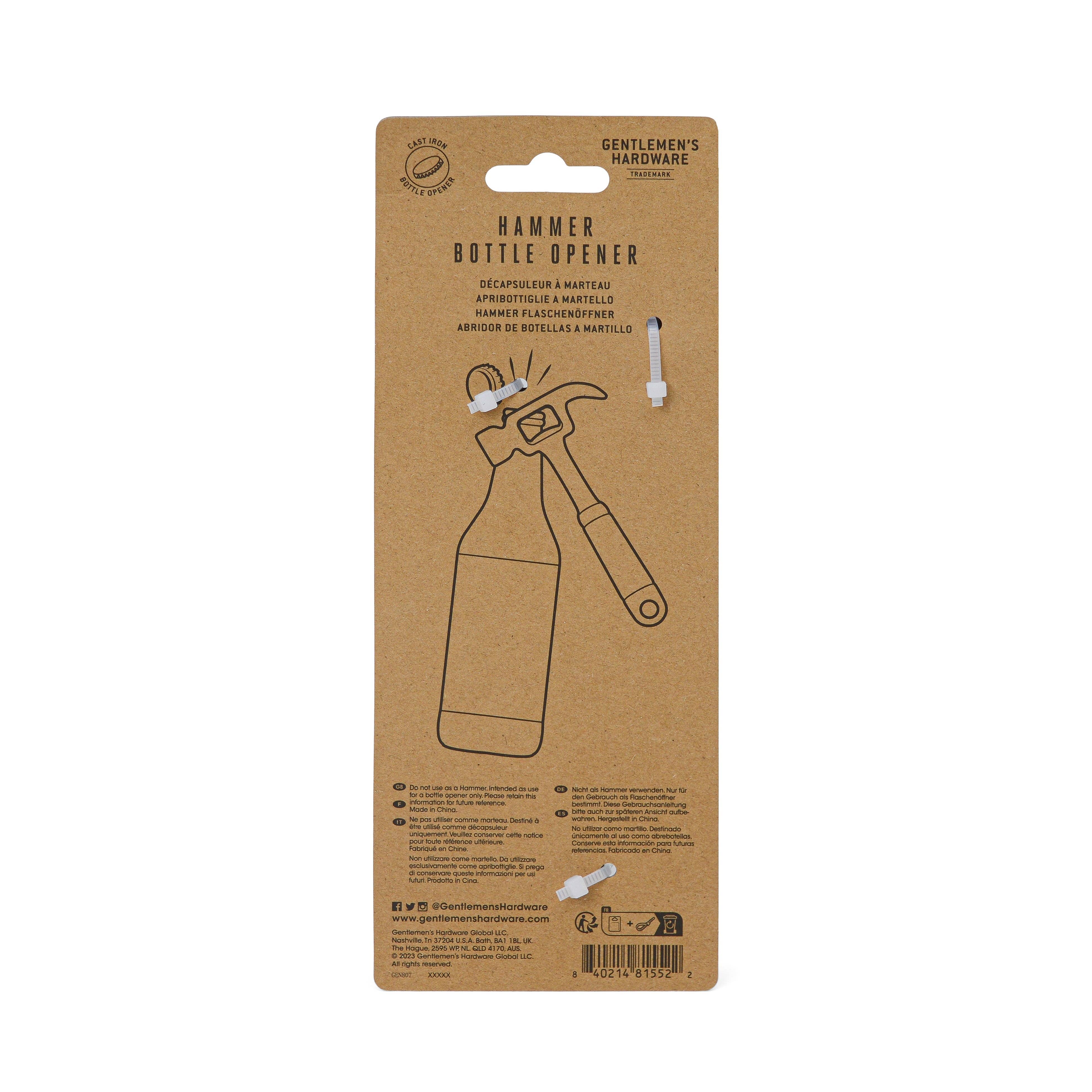 Designworks Collective – wholesale Bottle/wine opener – Gentlemen's Hardware Hammer Bottle Opener1