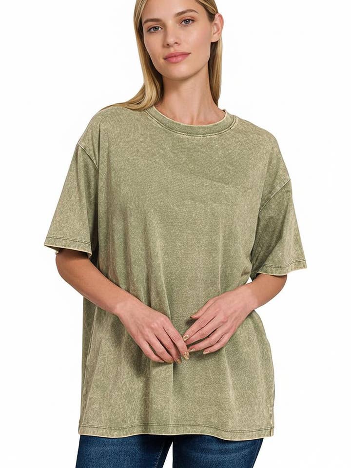 42POPS - Wholesale Knit Top - Women's - .Vintage Wash Oversize Cotton Tee