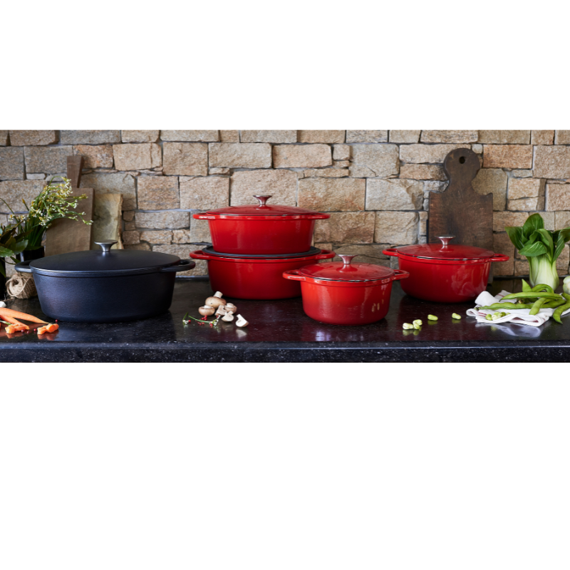 Matte Black Oval Cast Iron Casserole with Lid - Black Interior for wholesale on Faire1